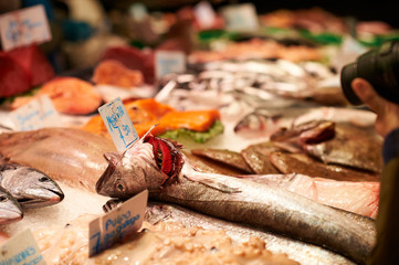 Seafood on a market table in Spain
