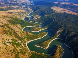 Aerial view of mountain river Uvac in Serbia
