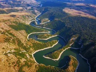 Foto op Plexiglas Aerial view of mountain river Uvac in Serbia © Geza Farkas