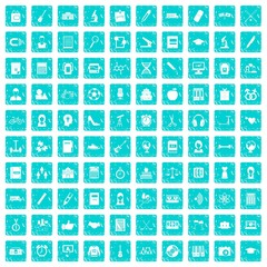 100 hi-school icons set grunge blue