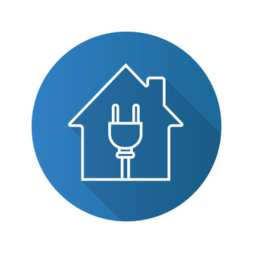 House with wire plug. Flat linear long shadow icon