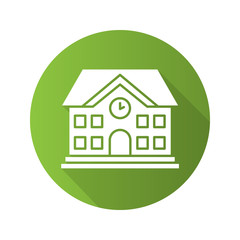 School building flat design long shadow glyph icon