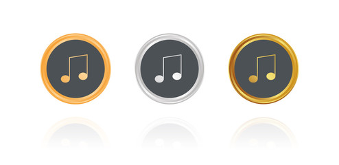 Noten - Achtelnote - Bronze, Silber, Gold Buttons