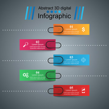 3D infographic design template and clip, pin icons. Vector, eps 10