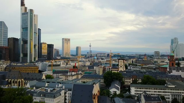 aerial view of business area in Frankfurt city with skyscrapers