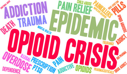 Opioid Crisis Word Cloud on a white background. 