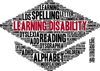 Fototapeta na wymiar Learning Disability Word Cloud on a white background. 