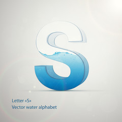 Vector water alphabet on gray background. Letter S. EPS 10 template for your art and advertisement