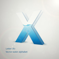 Vector water alphabet on gray background. Letter X. EPS 10 template for your art and advertisement