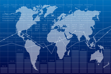 Vector business theme illustration. Background with graphs and stock charts.