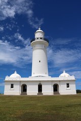 Fototapeta na wymiar White Macquarie Lighthouse in Dunbar Head Sydney, Australia