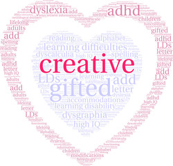 Creative LDs Word Cloud on a white background. 