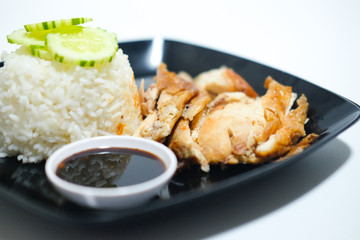 Roast chicken and cooking rice with sweet spicy sauce
