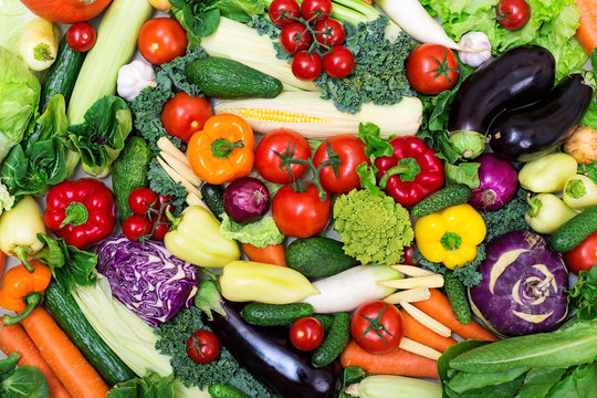 Fototapeta Vegetables on background, top view