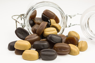 gummy candy coffee beans in a glass jar
