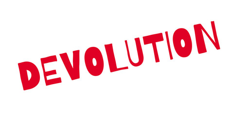 Devolution rubber stamp. Grunge design with dust scratches. Effects can be easily removed for a clean, crisp look. Color is easily changed.