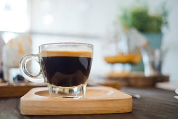 hot coffee cup on table at morning. relax time