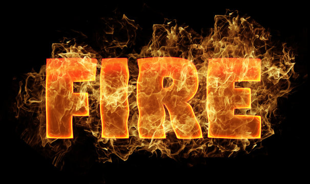 Molten metal fire text in flames concept idea design