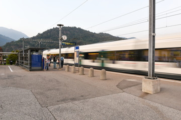 Fototapeta na wymiar Train station of Lamone with people on movement