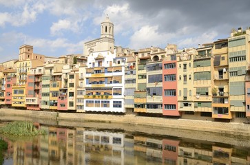 Houses on river in Girona, Spain