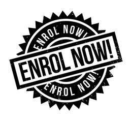 Enrol Now rubber stamp. Grunge design with dust scratches. Effects can be easily removed for a clean, crisp look. Color is easily changed.