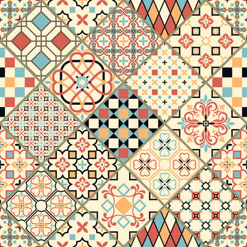 Vector set of Portuguese tiles. Beautiful colored patterns for design and fashion. Azulejo, Talavera, Moroccan ornaments in four different color combination