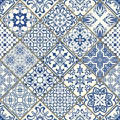 Keuken foto achterwand Portugese tegeltjes Set tegels achtergrond voor behang. Achtergronden, decoratie voor uw ontwerp, keramiek, web. Vectortegelpatroon, bloemenmozaïek van Lissabon, Mediterraan naadloos blauw ornament