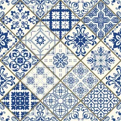Foto op Plexiglas Portugese tegeltjes Traditionele sierlijke Portugese decoratieve tegels azulejos. Vintage patroon. Abstracte achtergrond. Vector hand getekende illustratie