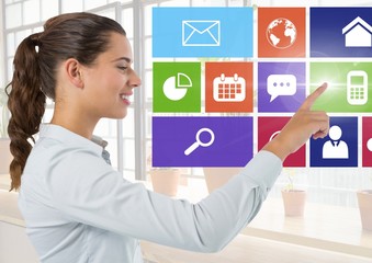 Media interface and Businesswoman pointing