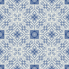 Vintage tiles intricate details for a decorative look. Seamless retro vector. Ceramic paint floor, ornament Collection Patchwork Pattern Colorful Painted tin Illustration background Pattern.