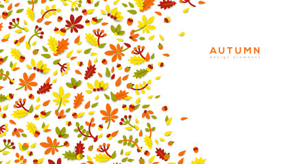 Horizontal banner with autumn paper cut design elements