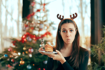 Picky Girl Hating The Cake at Christmas Dinner Party - obrazy, fototapety, plakaty