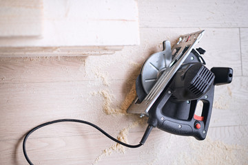 Close up image of circular handsaw.