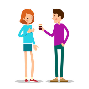 Young man offers a cup of coffee to a girl
