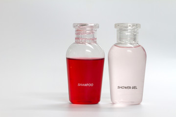 bottle of shower gel and shampoo