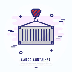 Cargo container thin line icon. Modern vector illustration of transportation.