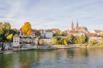 Basel, Stadt, Altstadt, Rhein, Rheinufer, Grossbasel, Münster, Kirche, Basler Münster, Pfalz, Münsterplatz, Herbst, Basel-Stadt, Schweiz