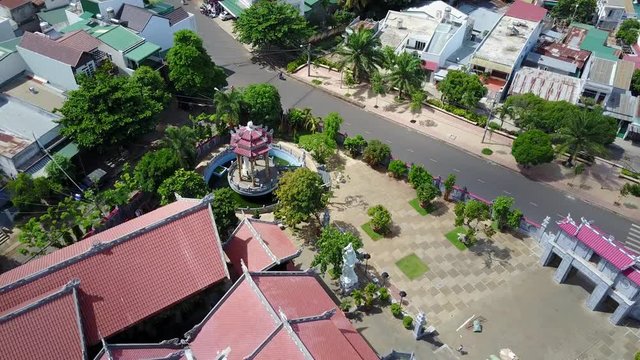 Aerial Drone Footage Flight Over the Tample in Vietnam