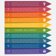Template infographic horizontal colorful arrows lines 10 positions