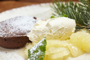 chocolate cake with ice cream
