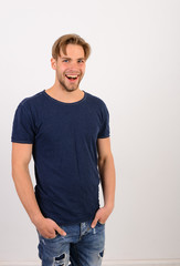 Fototapeta premium Man with fair hair on white background.