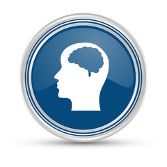 Blauer Button - Kopf - Gehirn
