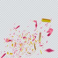 Colorful bright confetti isolated on transparent background. Festive vector illustration