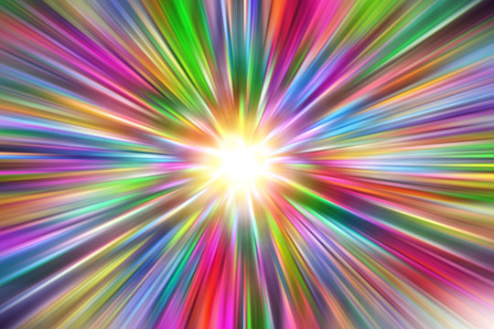 colorful rainbow vibrant of colors in fast zoom motion blur speed to center abstract background