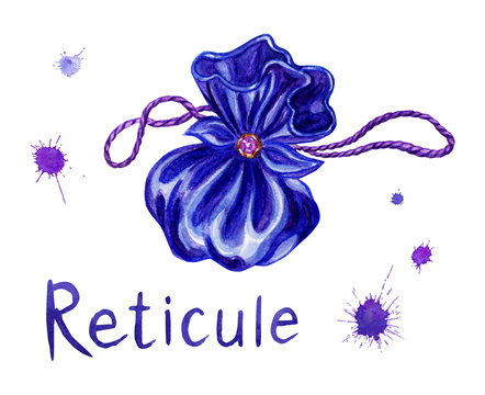 A female handbag is a reticule, a watercolor drawing on a white background with a clipping path.