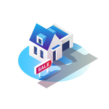 House for sale. Real estate concept. Isometric vector illustration.