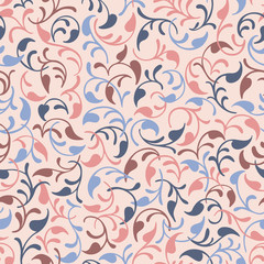 Seamless vector pattern background. Pink and blue leaves. Isolated. Light