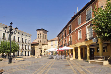 Fototapeta na wymiar Square and Romanesque church of Santiago, Carrion de los Condes, Palencia province, Spain