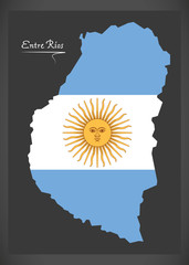Entre Rios map of Argentina with Argentinian national flag illustration