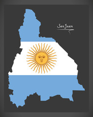 San Juan map of Argentina with Argentinian national flag illustration